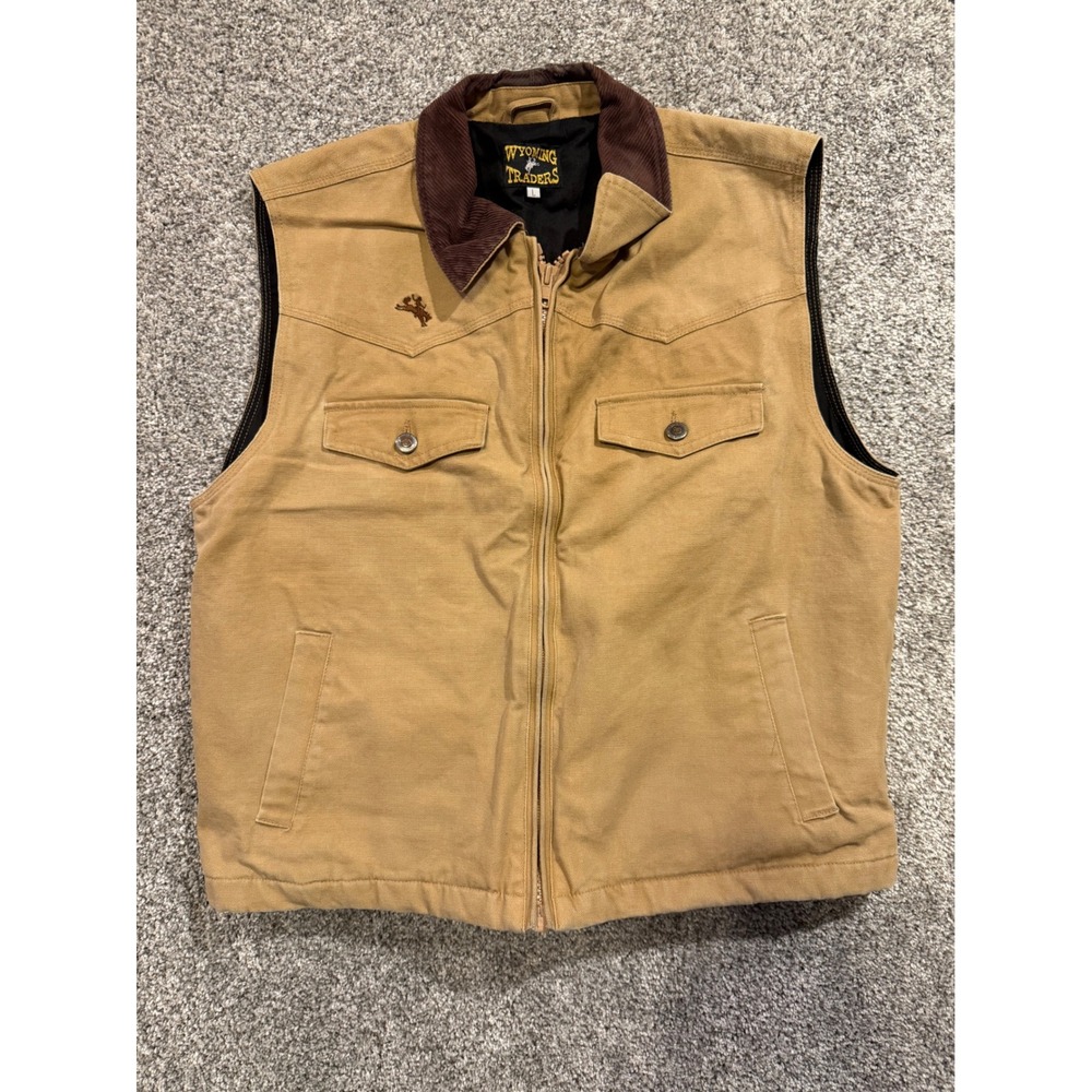 Wyoming Traders Vest Mens L Tan Concealment Canvas Western Corduroy Holster